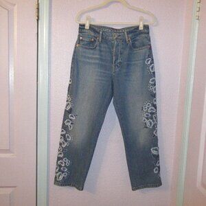Lucky Brand '90s Loose Crop Jeans Size 28 Field Of Flowers Button Fly High Rise